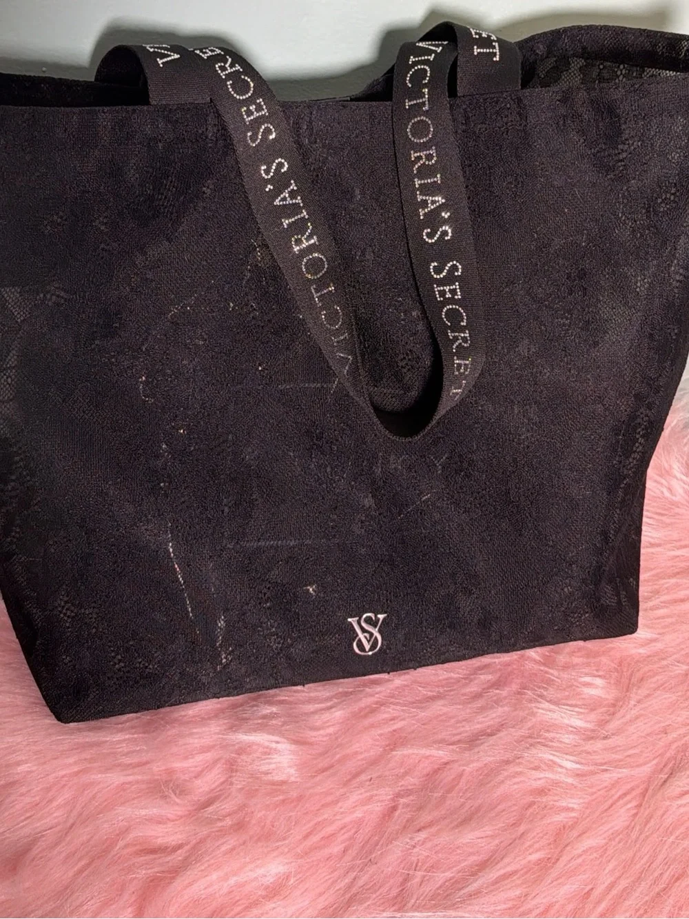 Victoria's Secret Black Logo Tote with Branded Straps